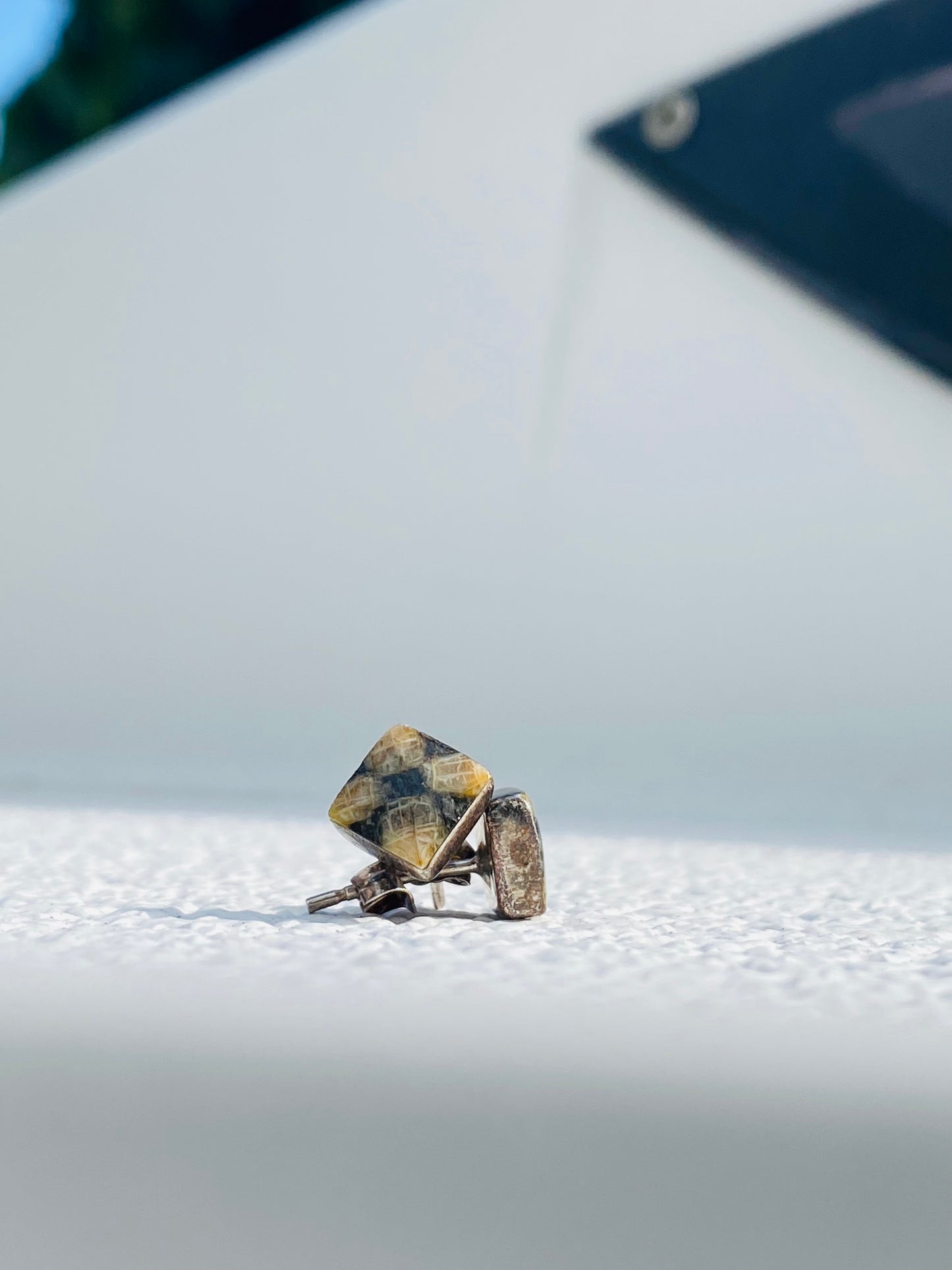 Stone cross stud earrings