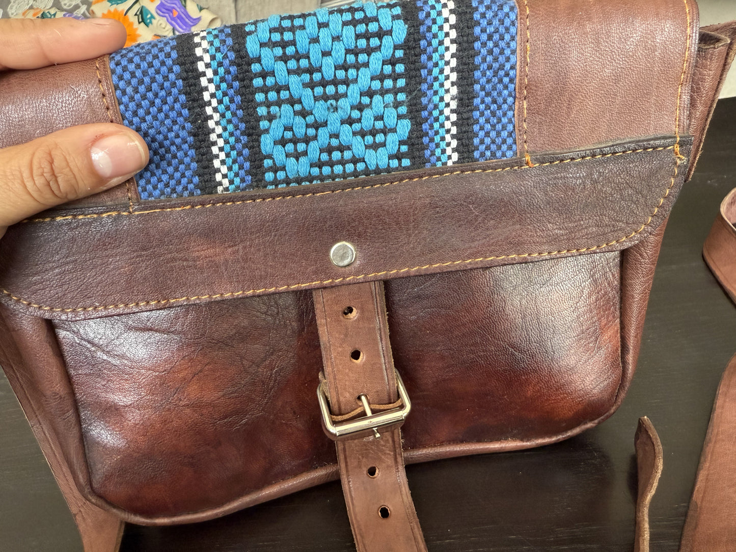 Blue leather bag