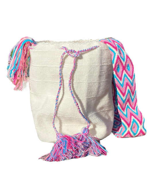 Wayuu Unicolor bag - White pink
